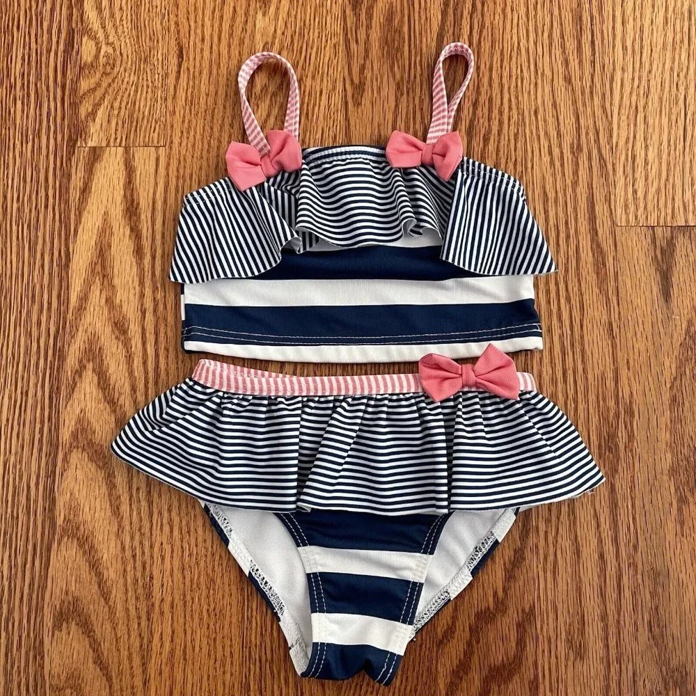 Penelope Mack Bikini Girls Size 24 Months Baby Toddler‎ Striped Bow Blue Pink